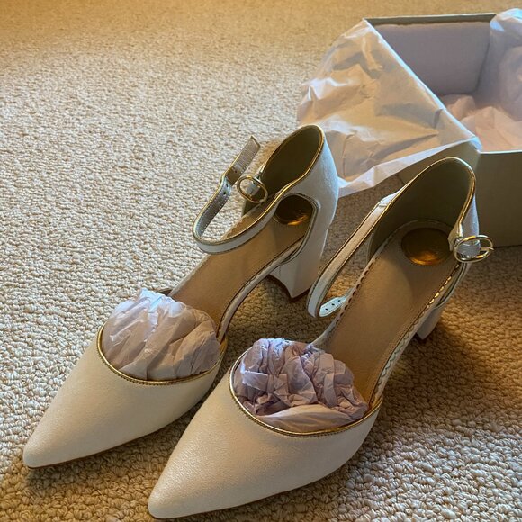 Perfect Bridal Freya Ivory Suede Two Part Block Heel NIB Size 8 (EU 39) - Picture 3 of 7
